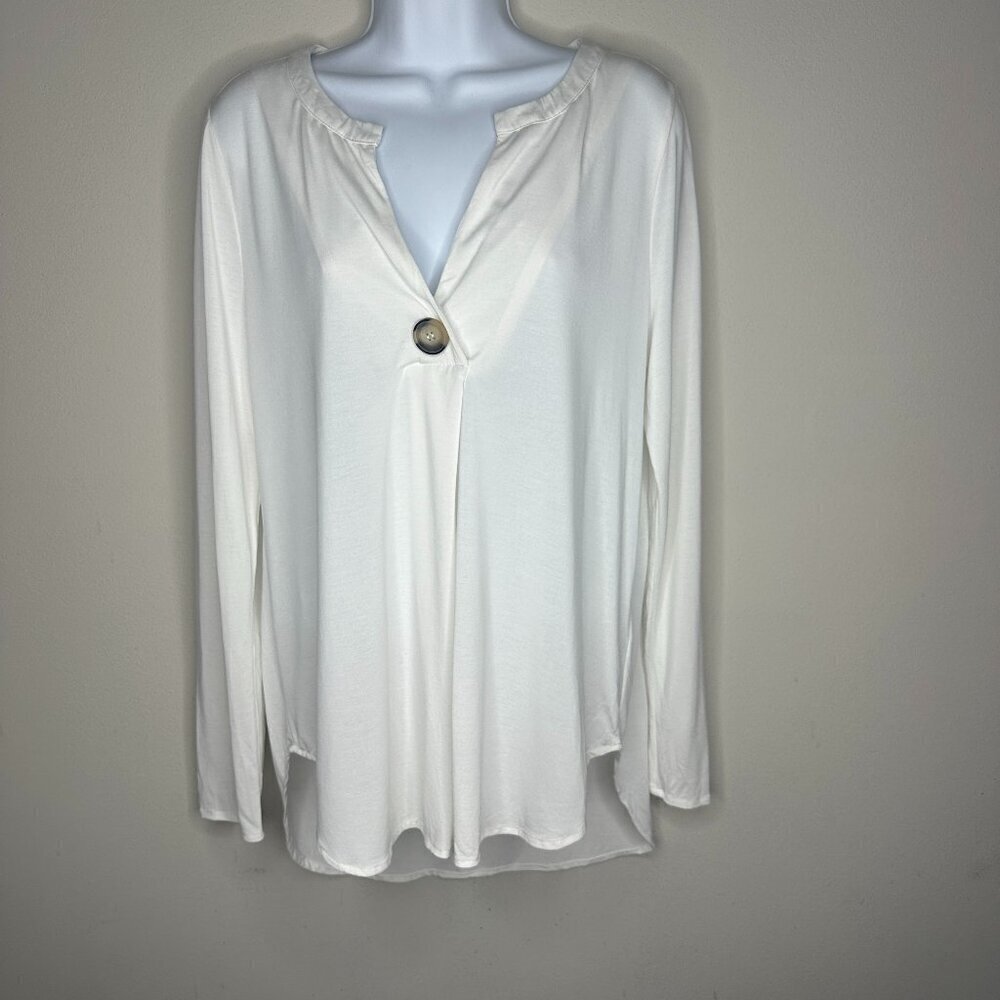 Soft Surroundings White V Neck One Button Long Sleeve Pullover Tunic Size Medium